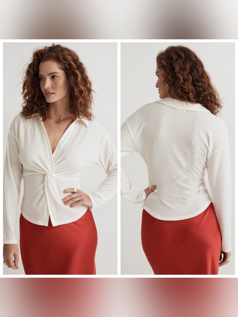 Madewell Twist-Front Long Sleeve Top - Cream